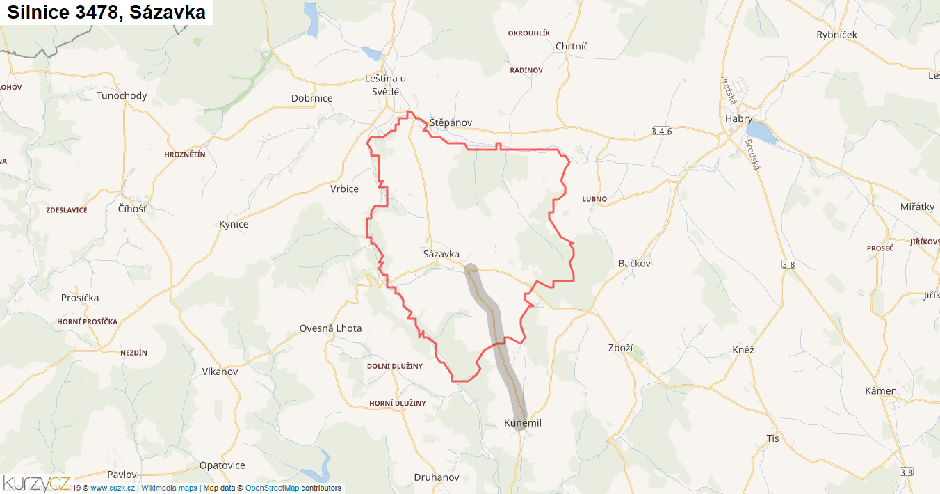 Sázavka, Silnice 3478 - Mapa