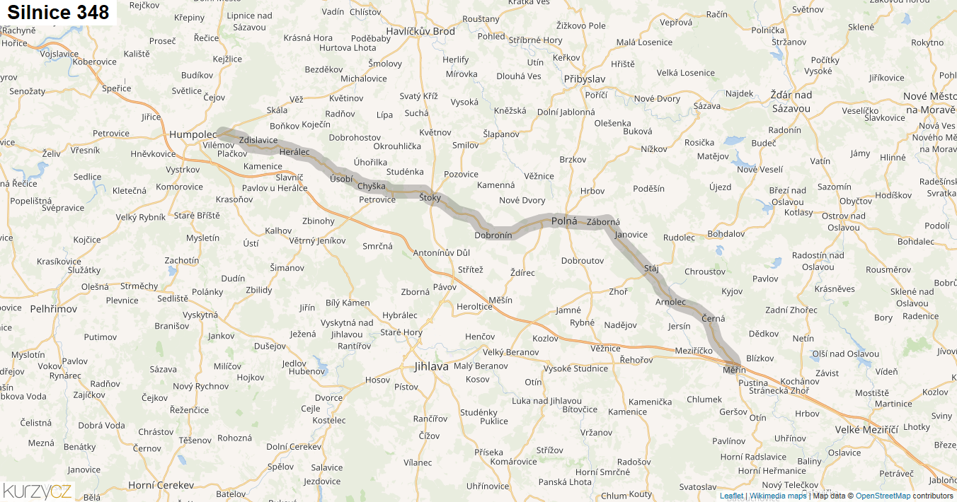 Silnice 348 - mapa Silnice 348