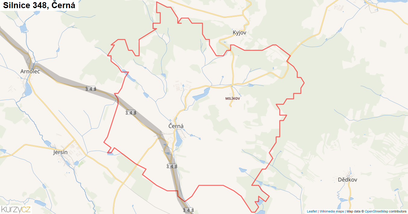 Černá, Silnice 348 - Mapa