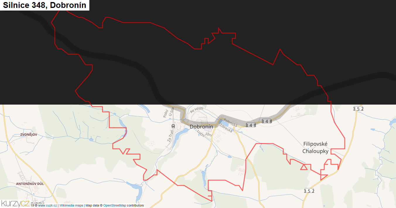 Dobronín, Silnice 348 - Mapa