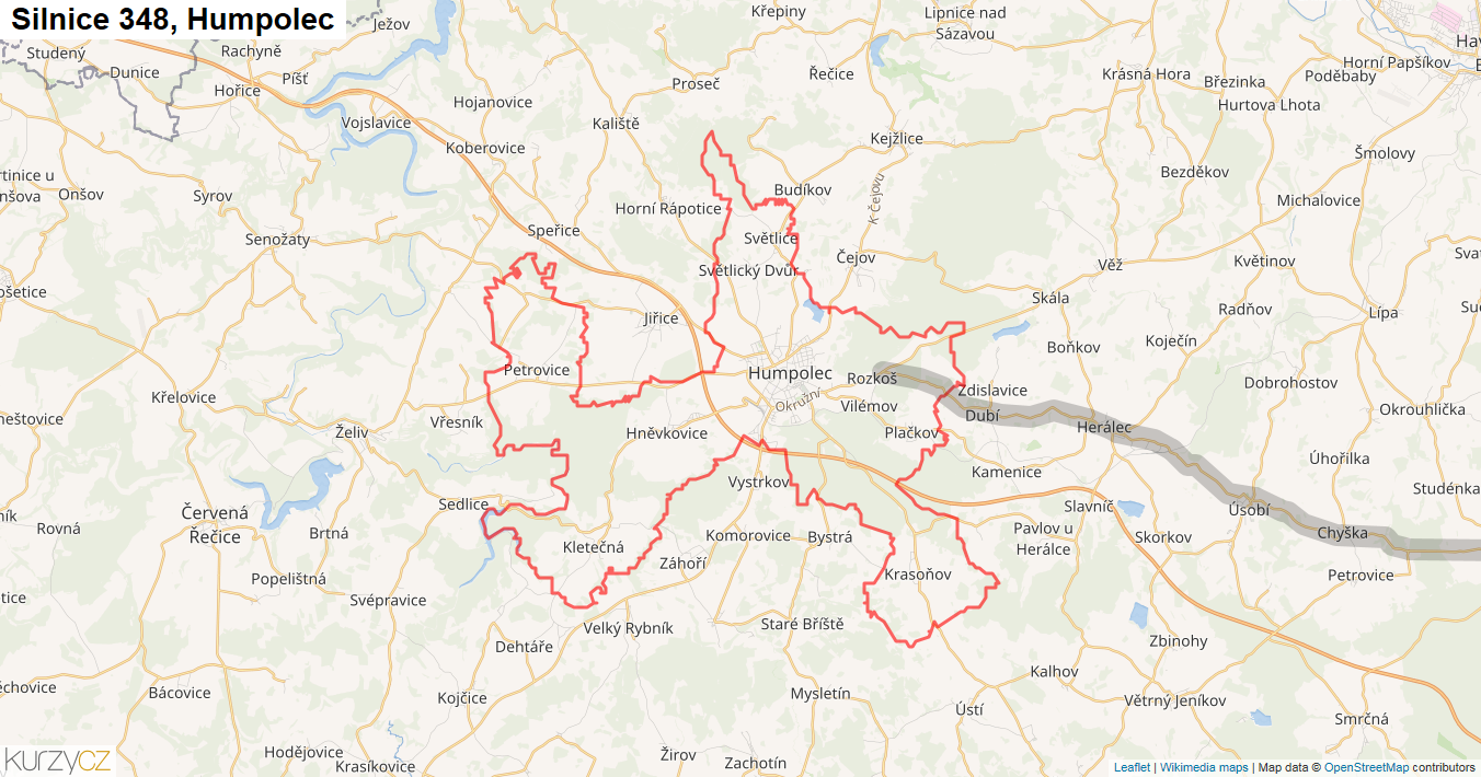 Humpolec, Silnice 348 - Mapa