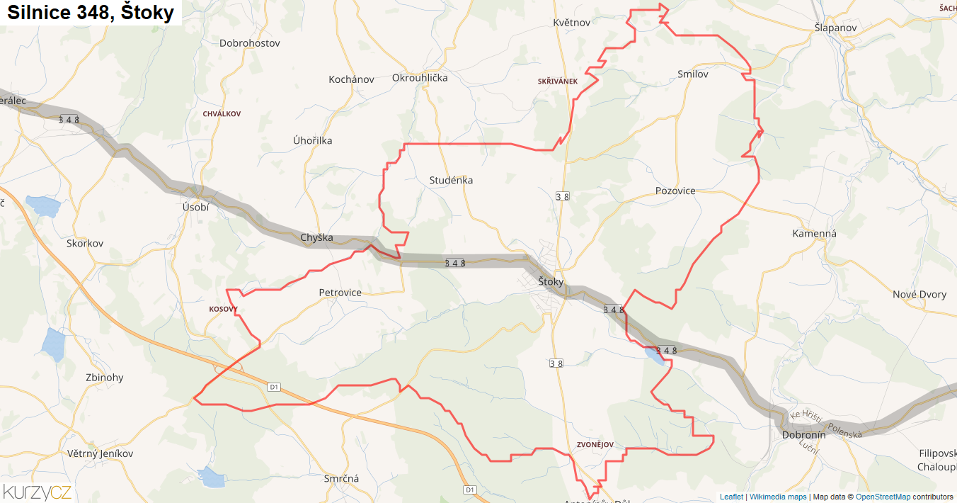Štoky, Silnice 348 - Mapa