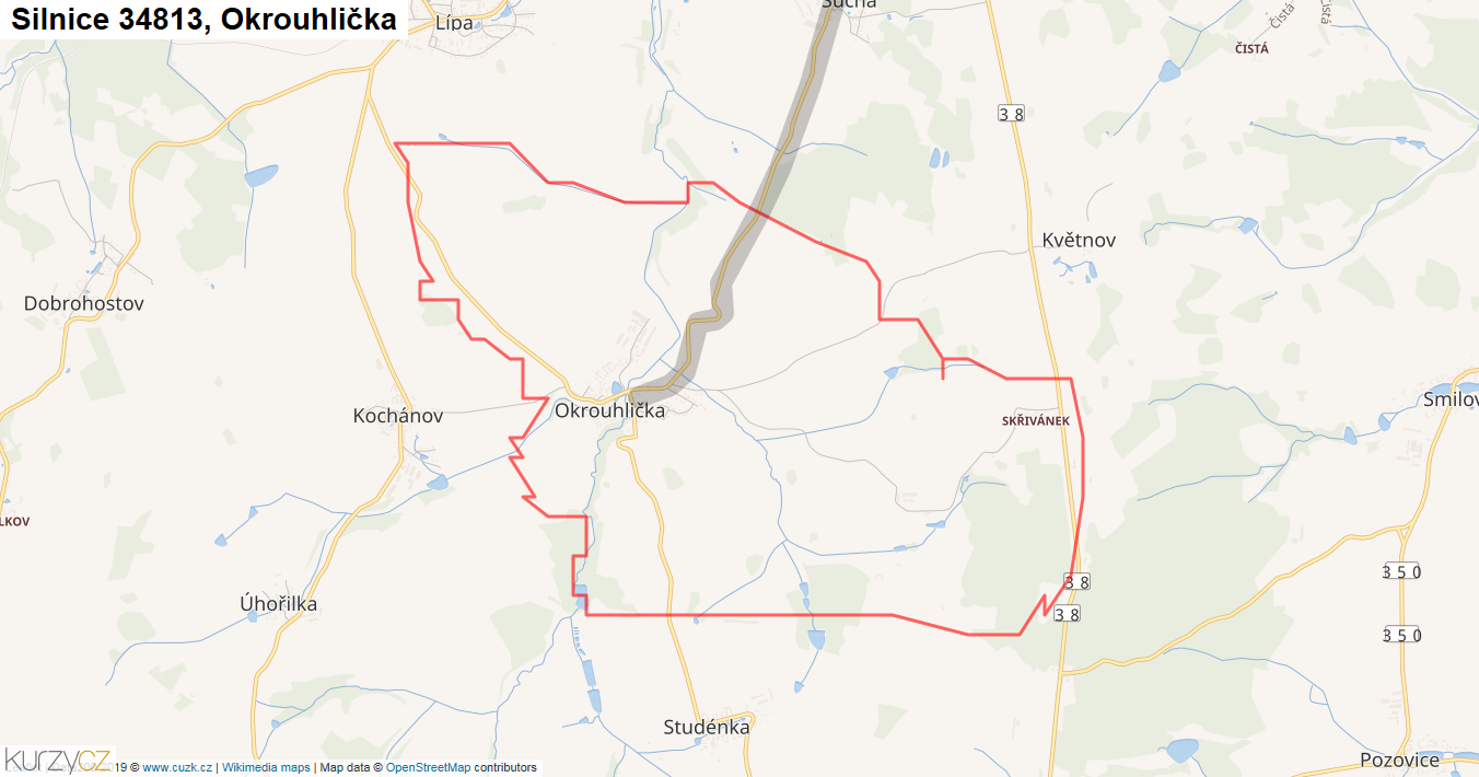 Okrouhlička, Silnice 34813 - Mapa