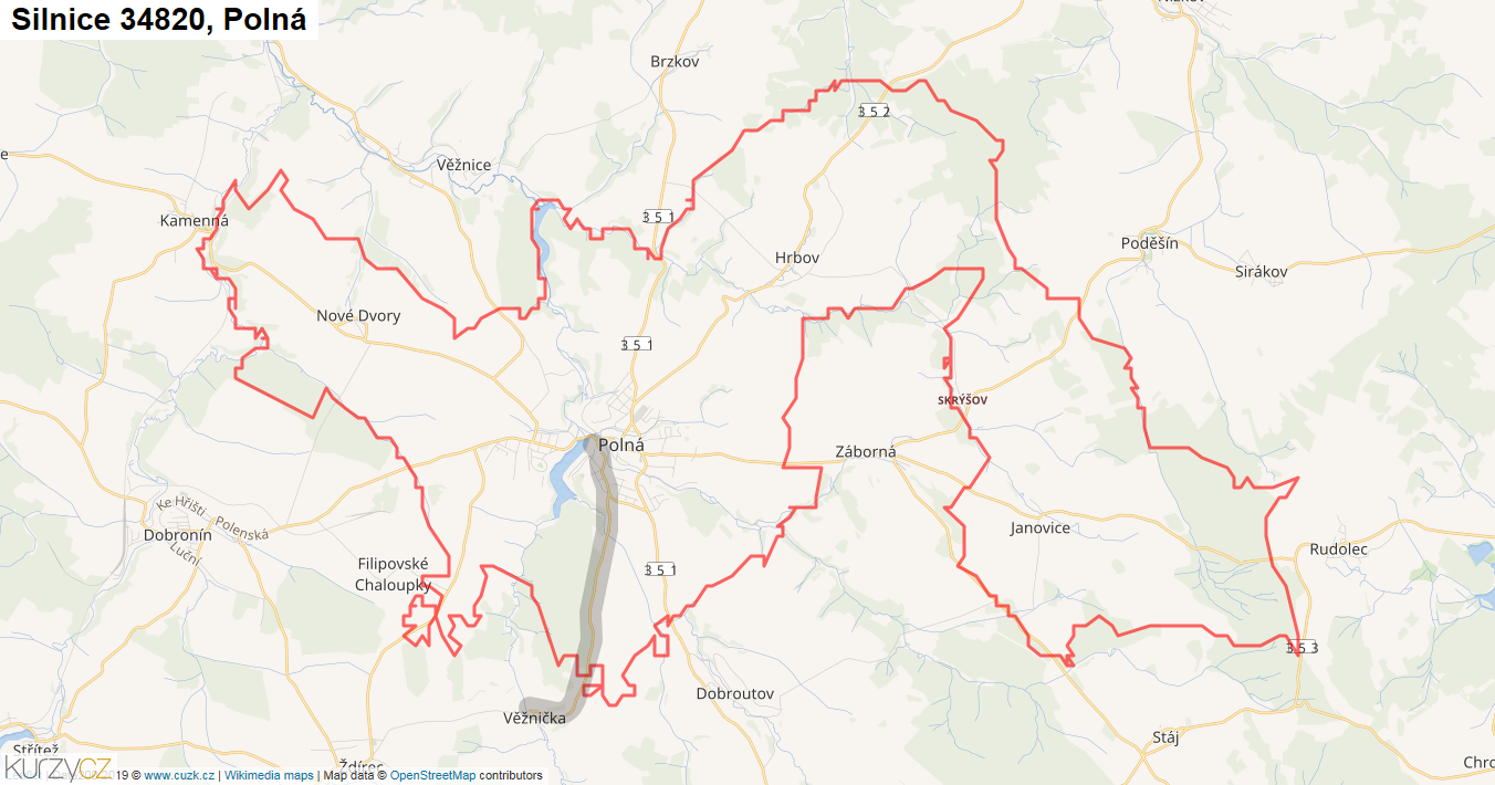 Polná, Silnice 34820 - Mapa