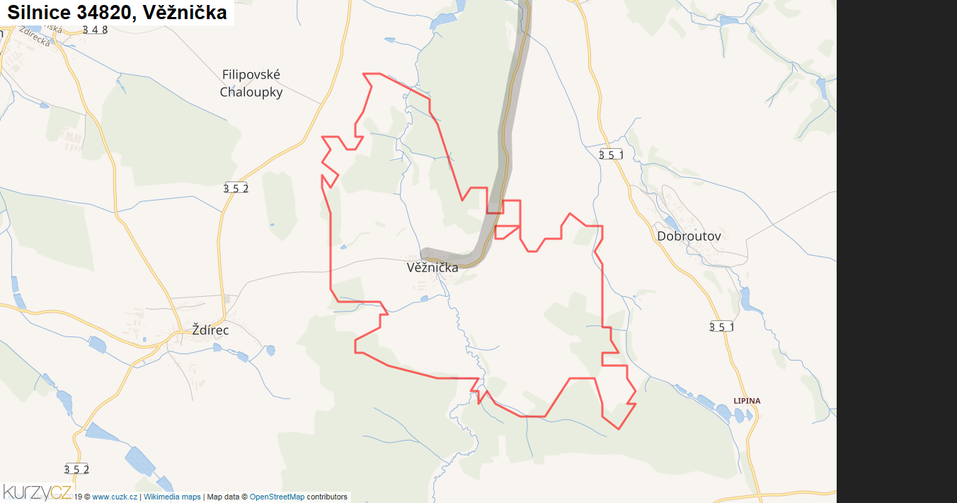 Věžnička, Silnice 34820 - Mapa