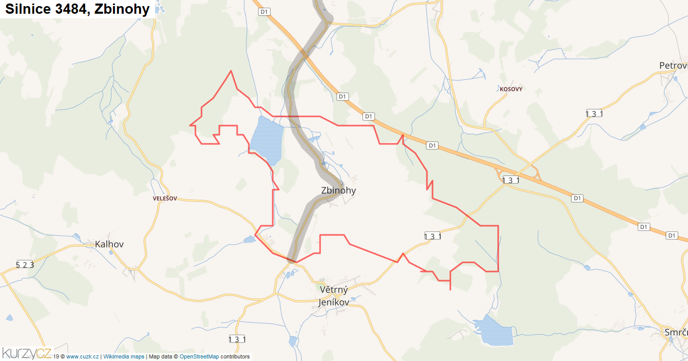 Zbinohy, Silnice 3484 - Mapa