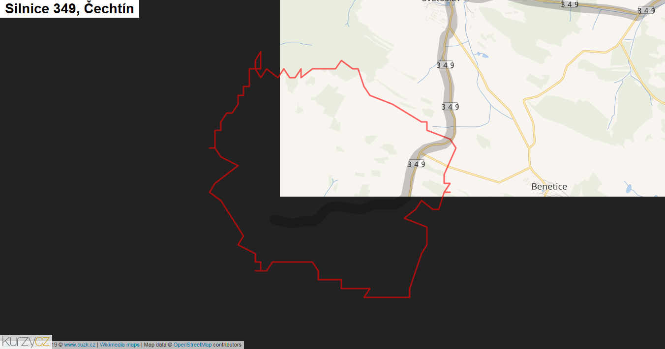 Čechtín, Silnice 349 - Mapa