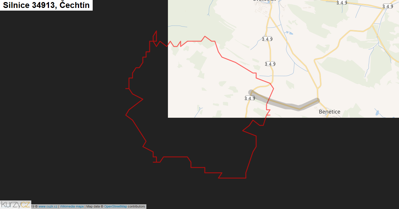 Čechtín, Silnice 34913 - Mapa