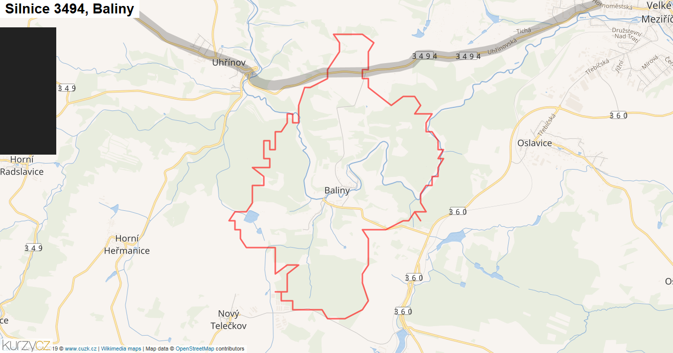 Baliny, Silnice 3494 - Mapa