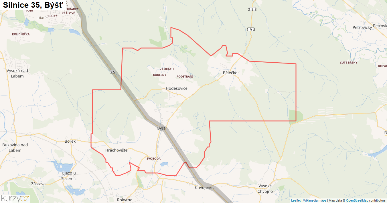 Býšť, Silnice 35 - Mapa
