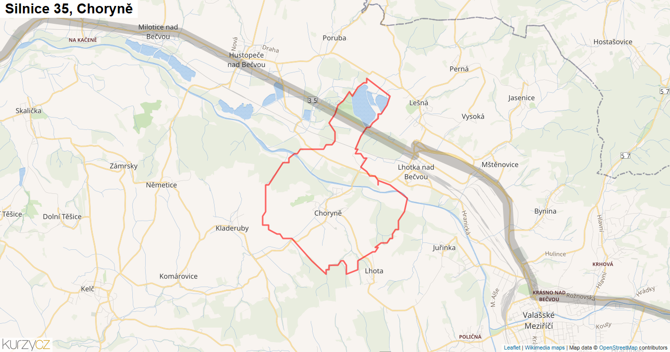 Choryně, Silnice 35 - Mapa