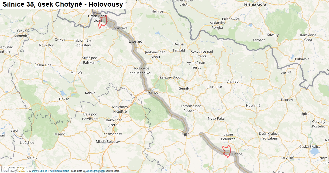 Úsek Chotyně - Holovousy, Silnice 35 - Mapa