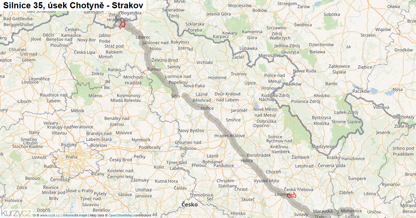Úsek Chotyně - Strakov, Silnice 35 - Mapa
