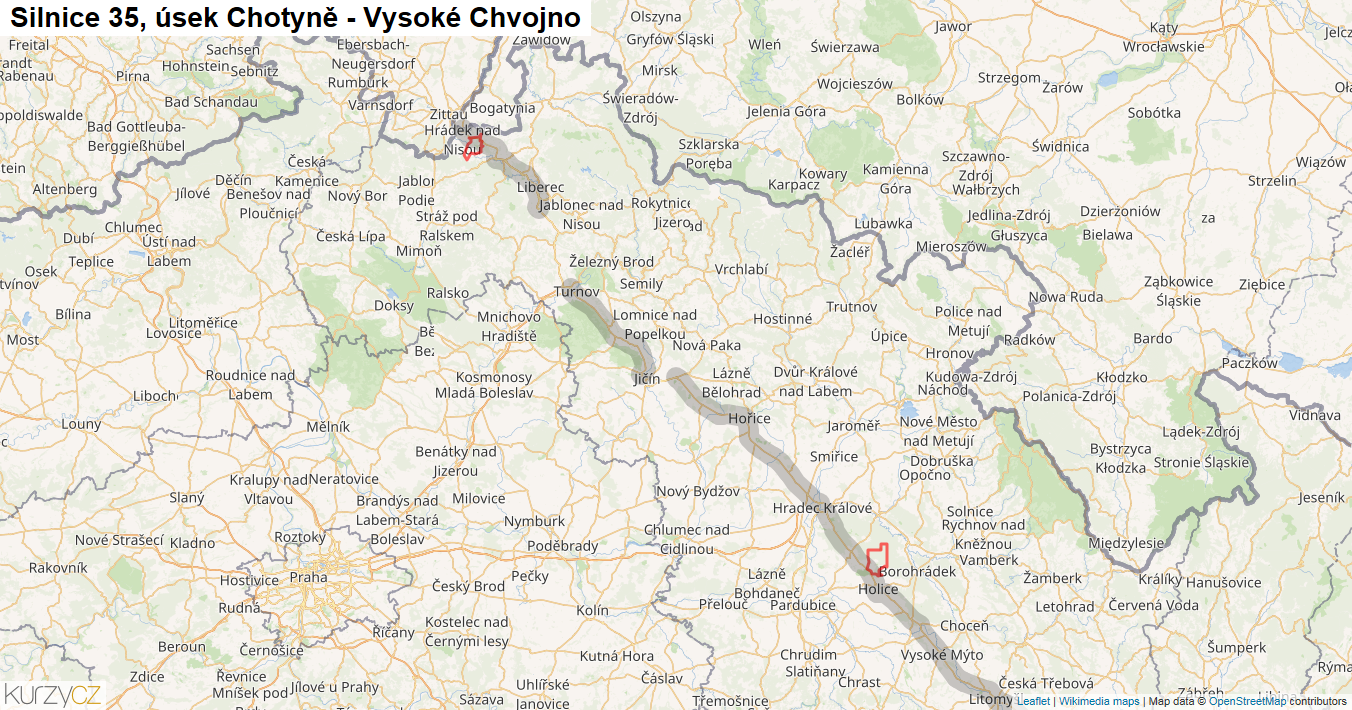 Úsek Chotyně - Vysoké Chvojno, Silnice 35 - Mapa