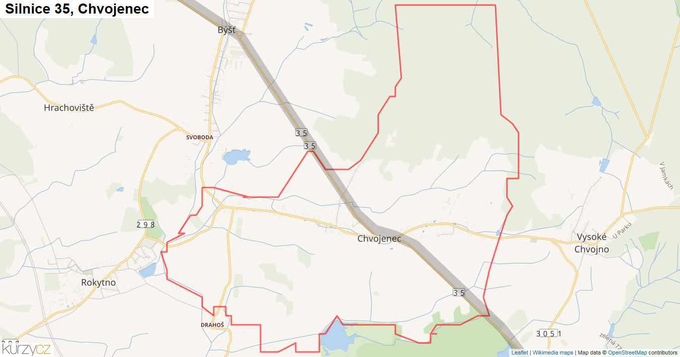Chvojenec, Silnice 35 - Mapa