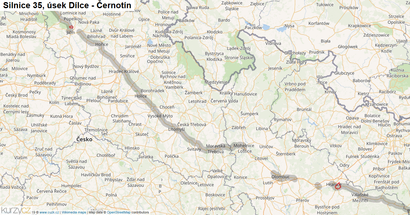 Úsek Dílce - Černotín, Silnice 35 - Mapa