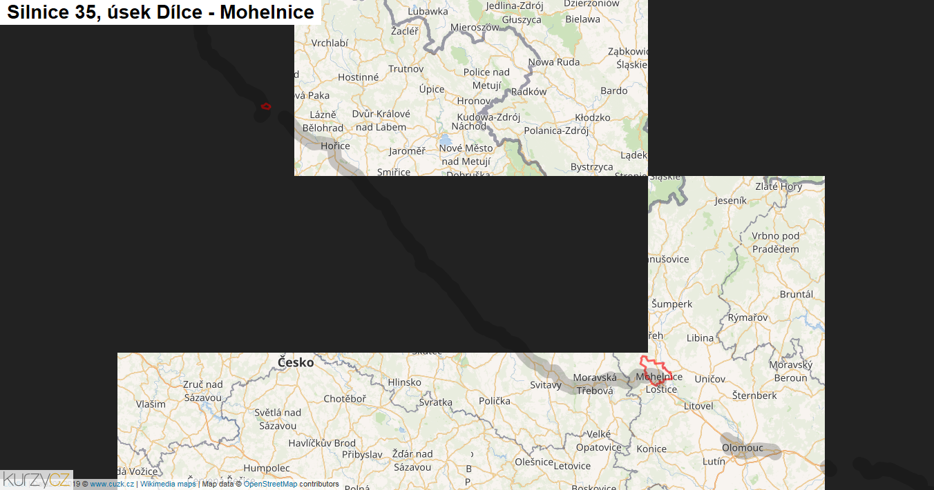 Úsek Dílce - Mohelnice, Silnice 35 - Mapa