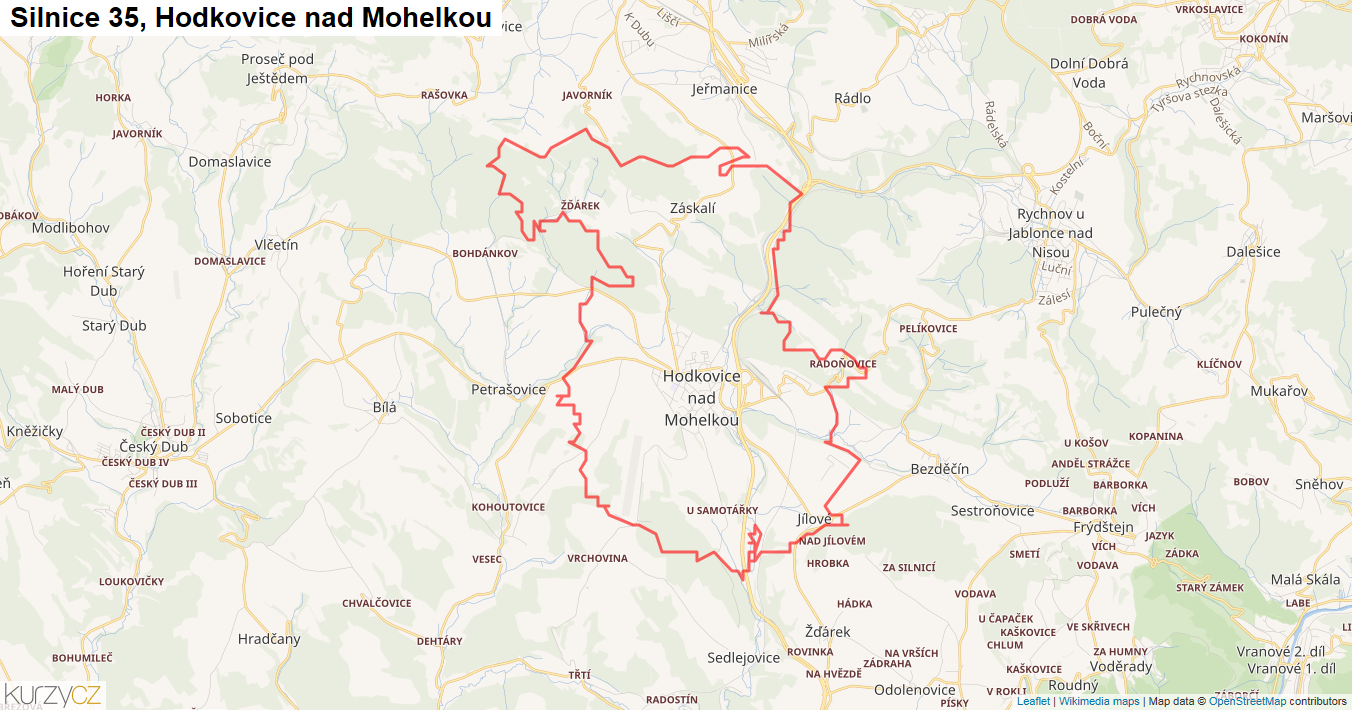 Hodkovice nad Mohelkou, Silnice 35 - Mapa