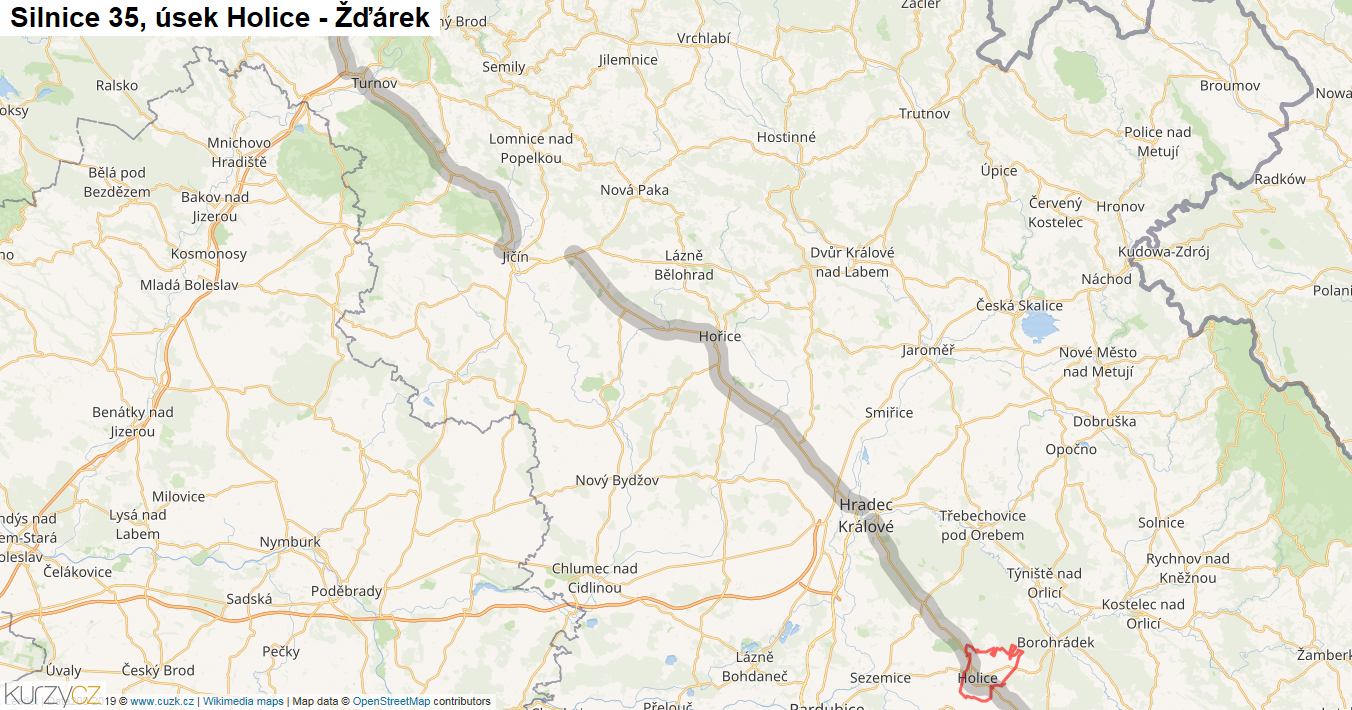 Úsek Holice - Žďárek, Silnice 35 - Mapa