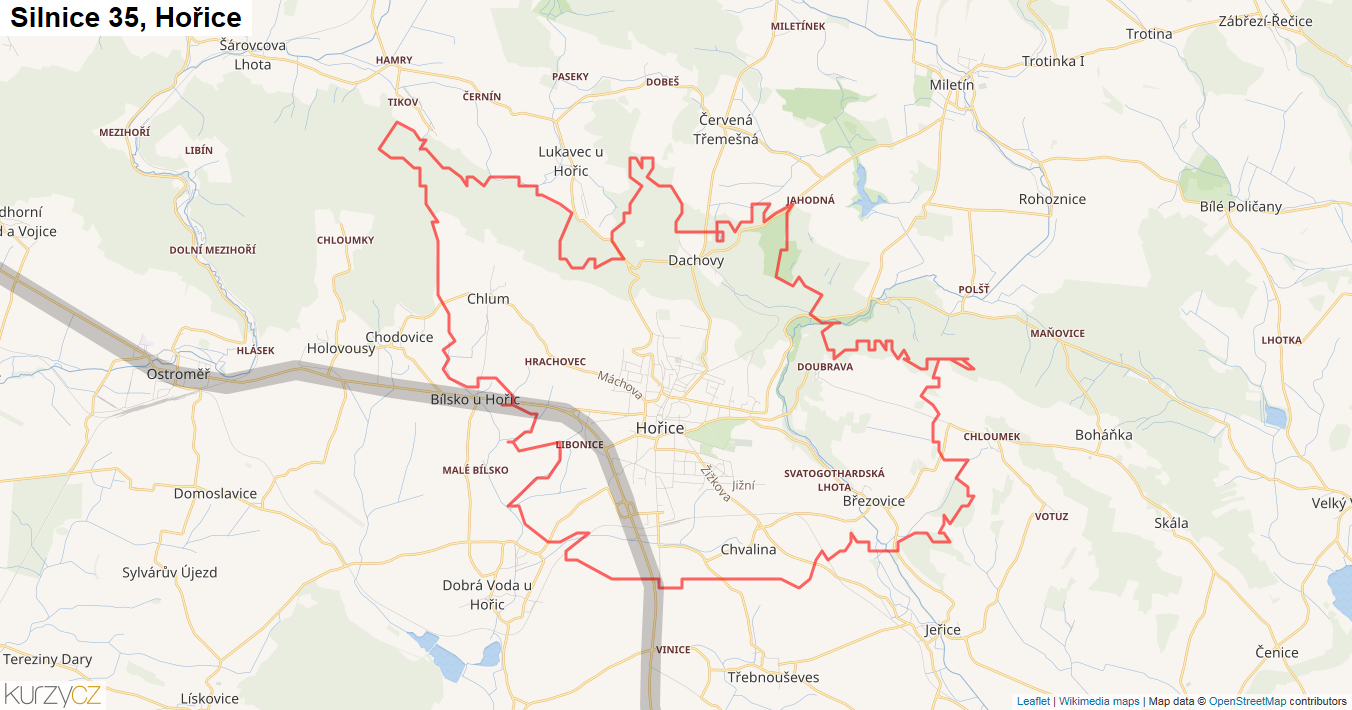 Hořice, Silnice 35 - Mapa