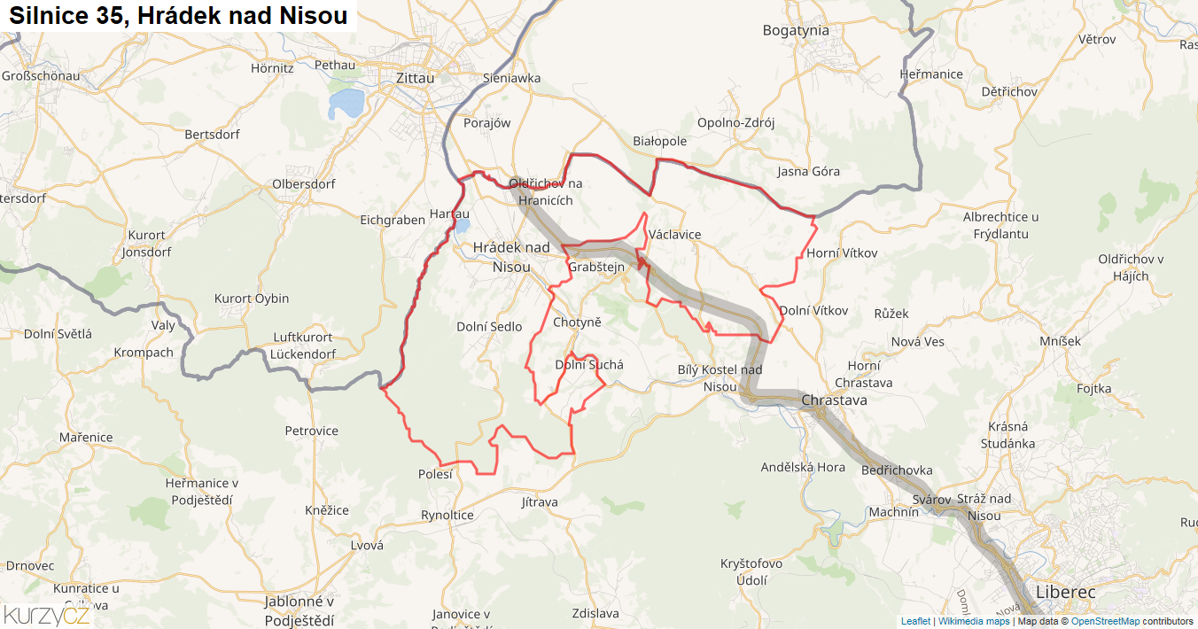 Hrádek nad Nisou, Silnice 35 - Mapa