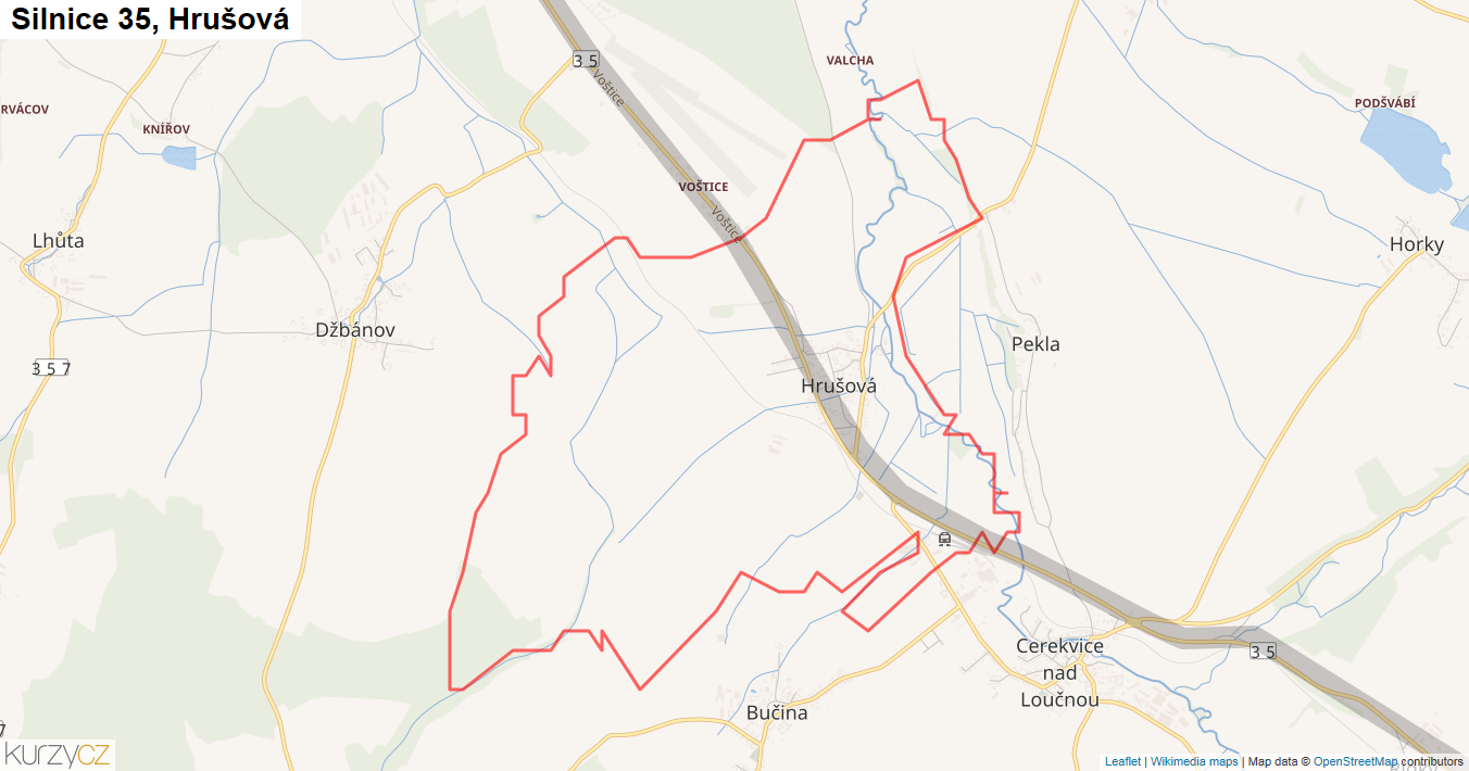 Hrušová, Silnice 35 - Mapa
