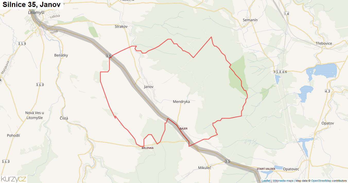 Janov, Silnice 35 - Mapa