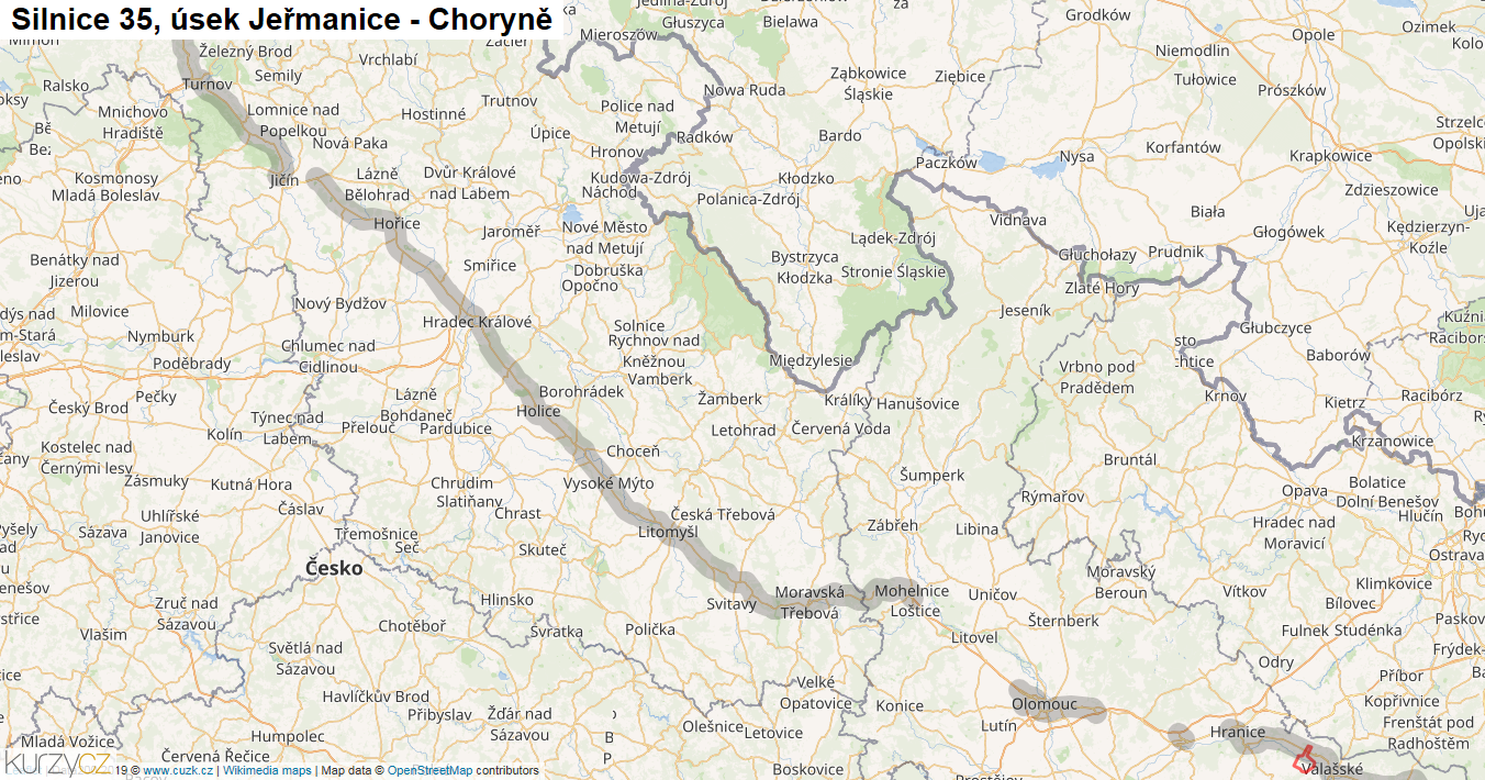 Úsek Jeřmanice - Choryně, Silnice 35 - Mapa