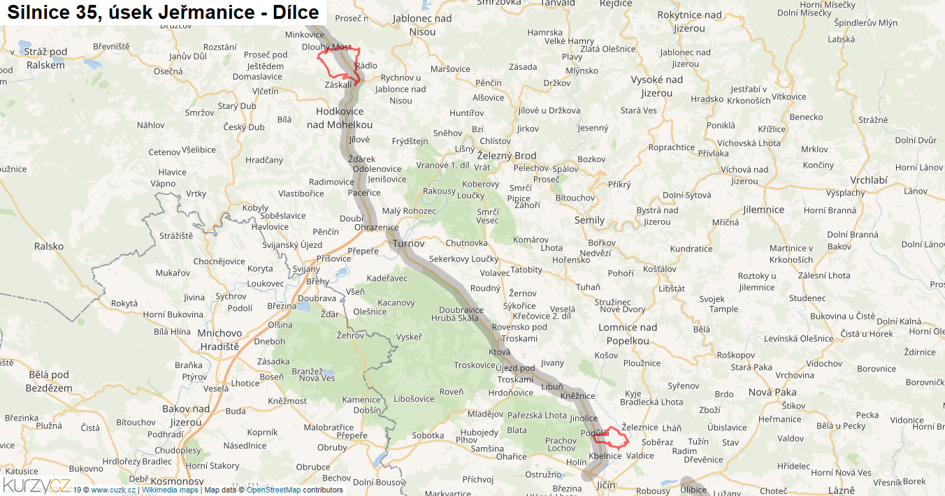 Úsek Jeřmanice - Dílce, Silnice 35 - Mapa