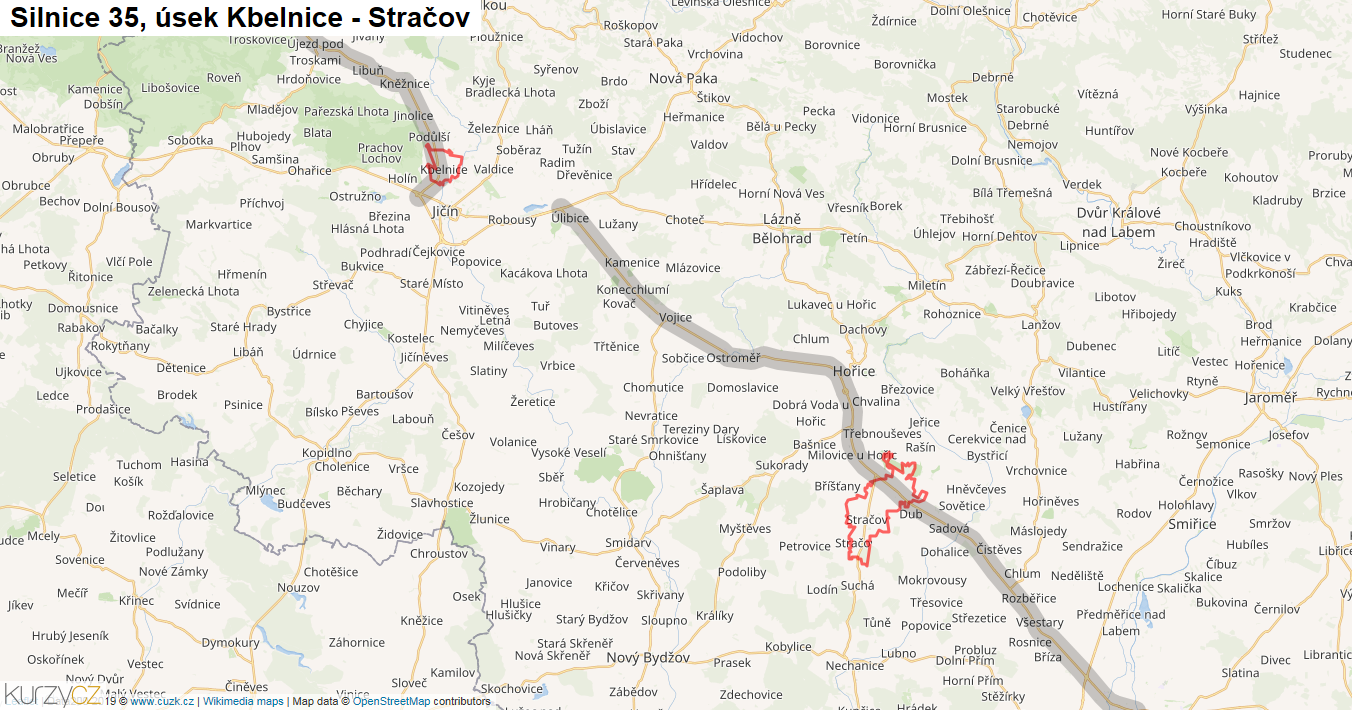 Úsek Kbelnice - Stračov, Silnice 35 - Mapa