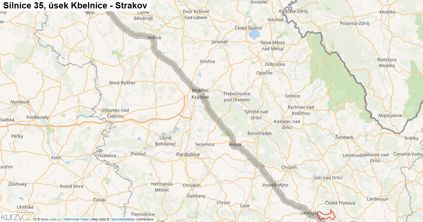 Úsek Kbelnice - Strakov, Silnice 35 - Mapa