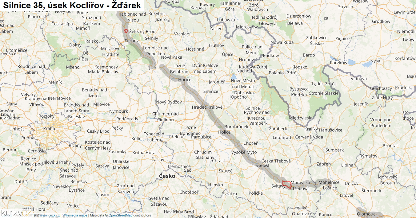 Úsek Koclířov - Žďárek, Silnice 35 - Mapa