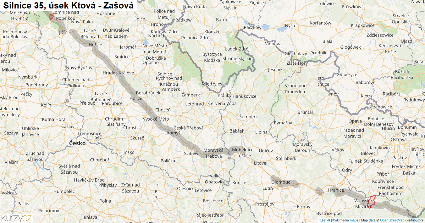 Úsek Ktová - Zašová, Silnice 35 - Mapa