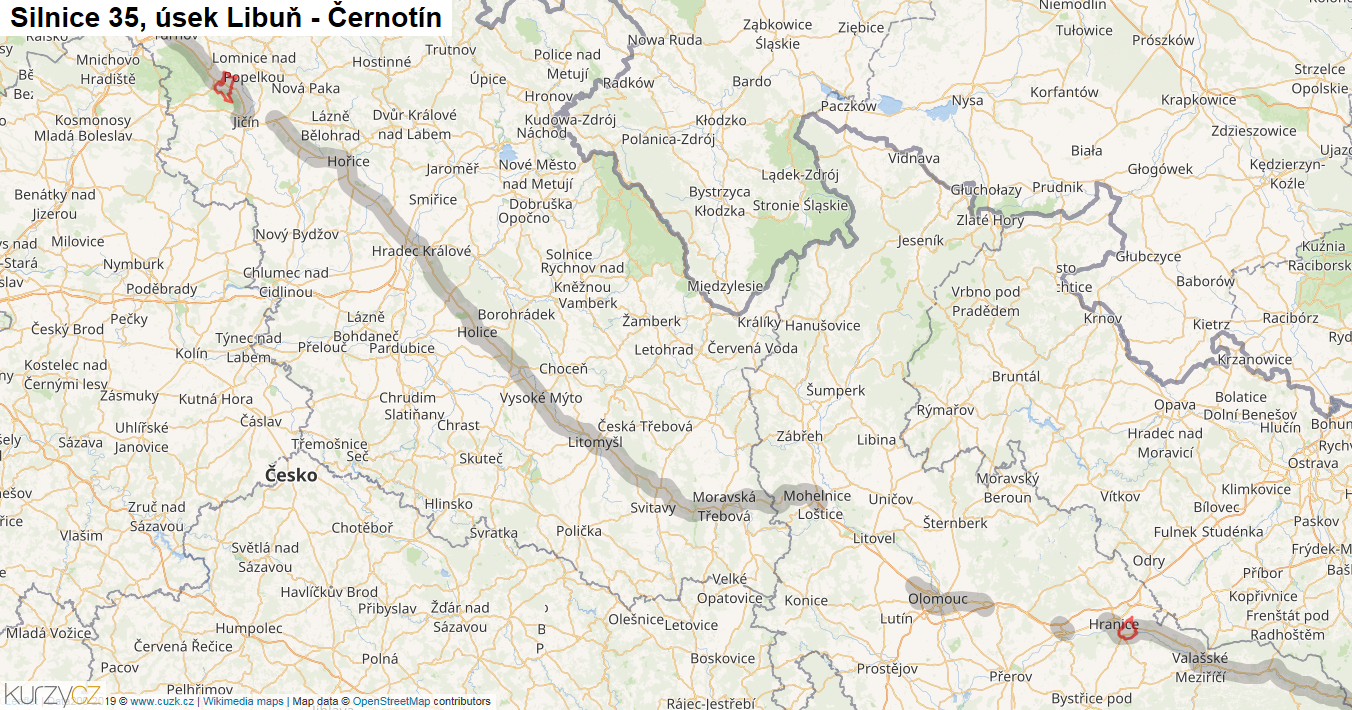 Úsek Libuň - Černotín, Silnice 35 - Mapa