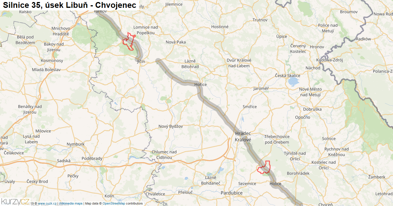 Úsek Libuň - Chvojenec, Silnice 35 - Mapa