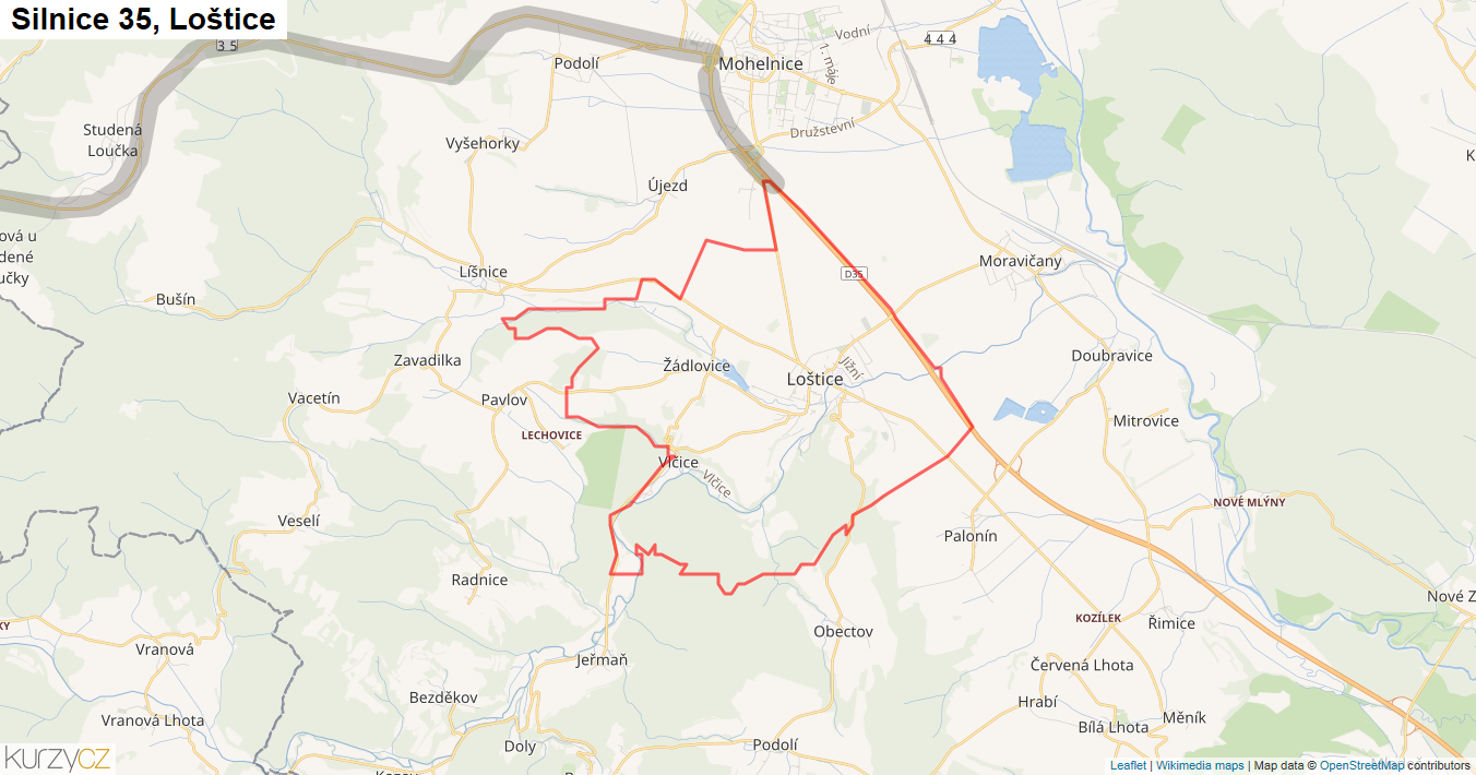 Loštice, Silnice 35 - Mapa
