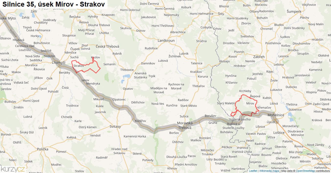 Úsek Mírov - Strakov, Silnice 35 - Mapa