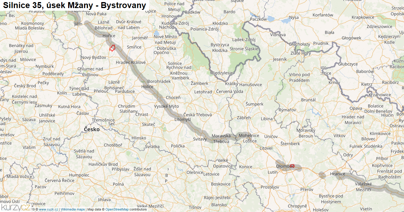 Úsek Mžany - Bystrovany, Silnice 35 - Mapa