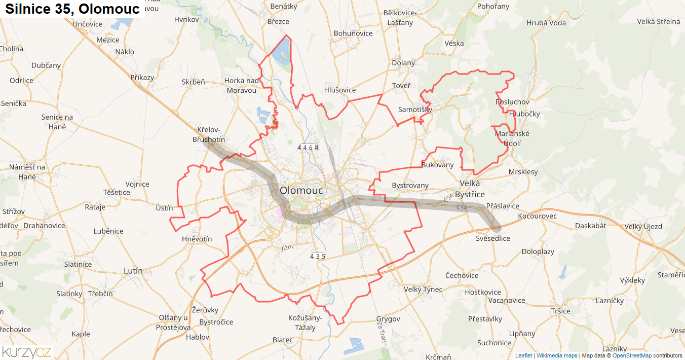 Olomouc, Silnice 35 - Mapa