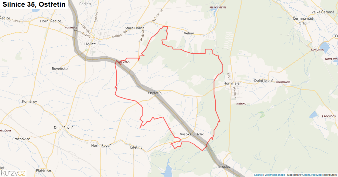 Ostřetín, Silnice 35 - Mapa