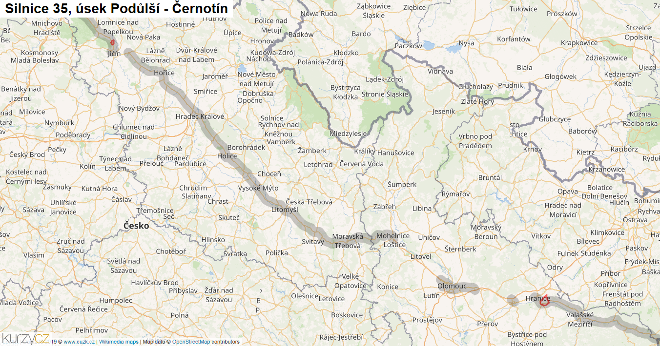 Úsek Podůlší - Černotín, Silnice 35 - Mapa