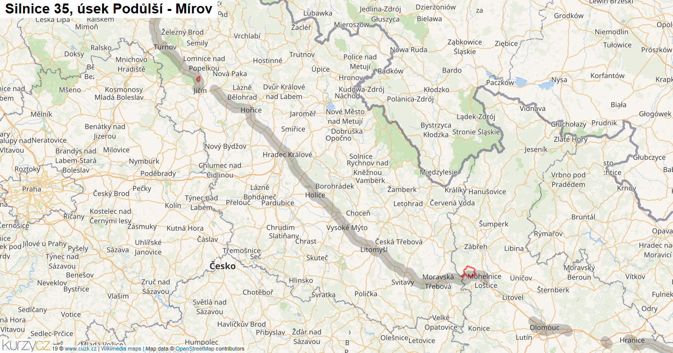 Úsek Podůlší - Mírov, Silnice 35 - Mapa