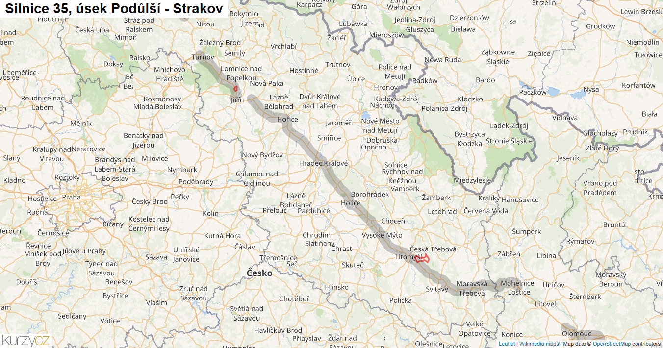 Úsek Podůlší - Strakov, Silnice 35 - Mapa