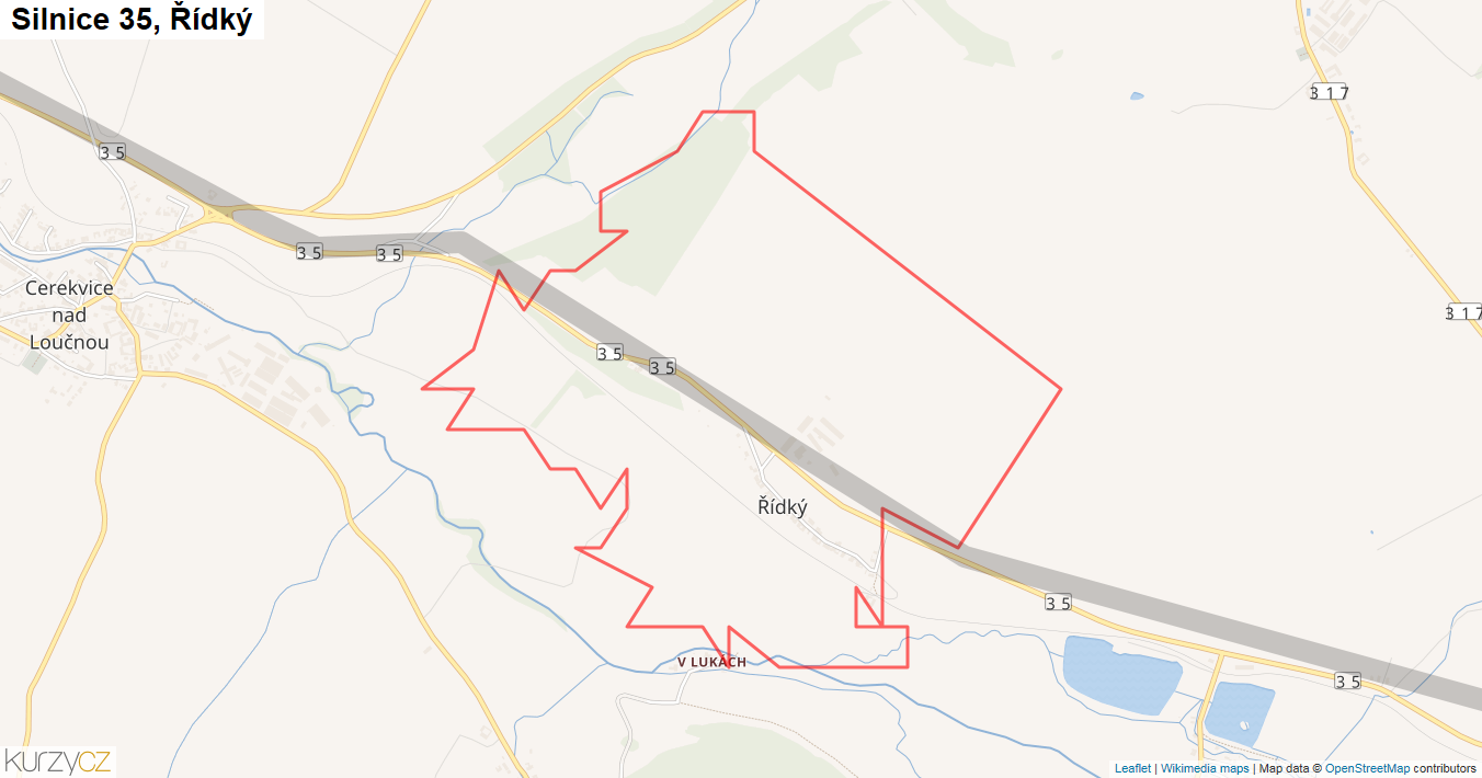 Řídký, Silnice 35 - Mapa