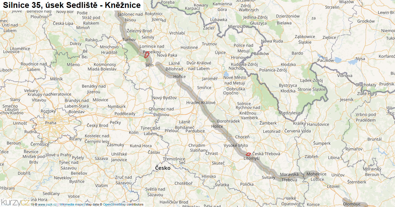 Úsek Sedliště - Kněžnice, Silnice 35 - Mapa