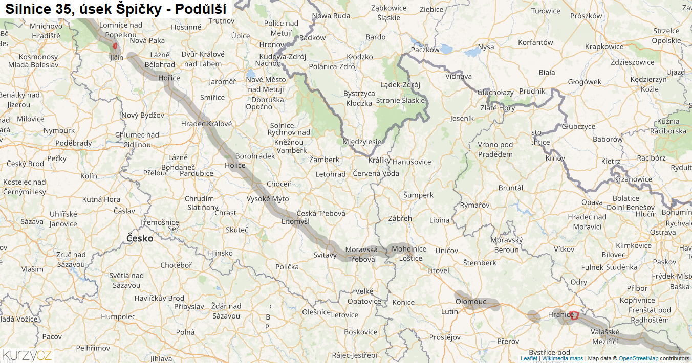 Úsek Špičky - Podůlší, Silnice 35 - Mapa