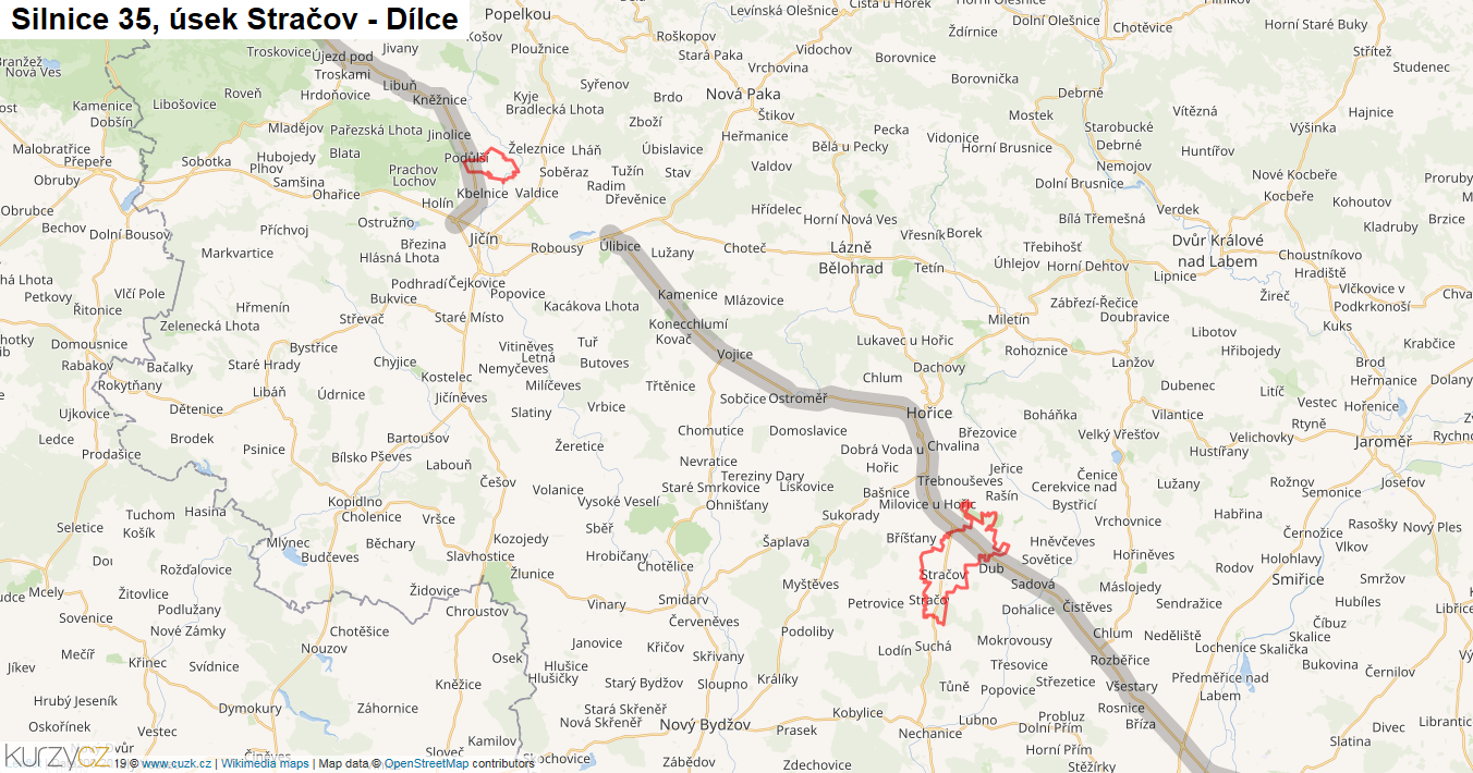 Úsek Stračov - Dílce, Silnice 35 - Mapa