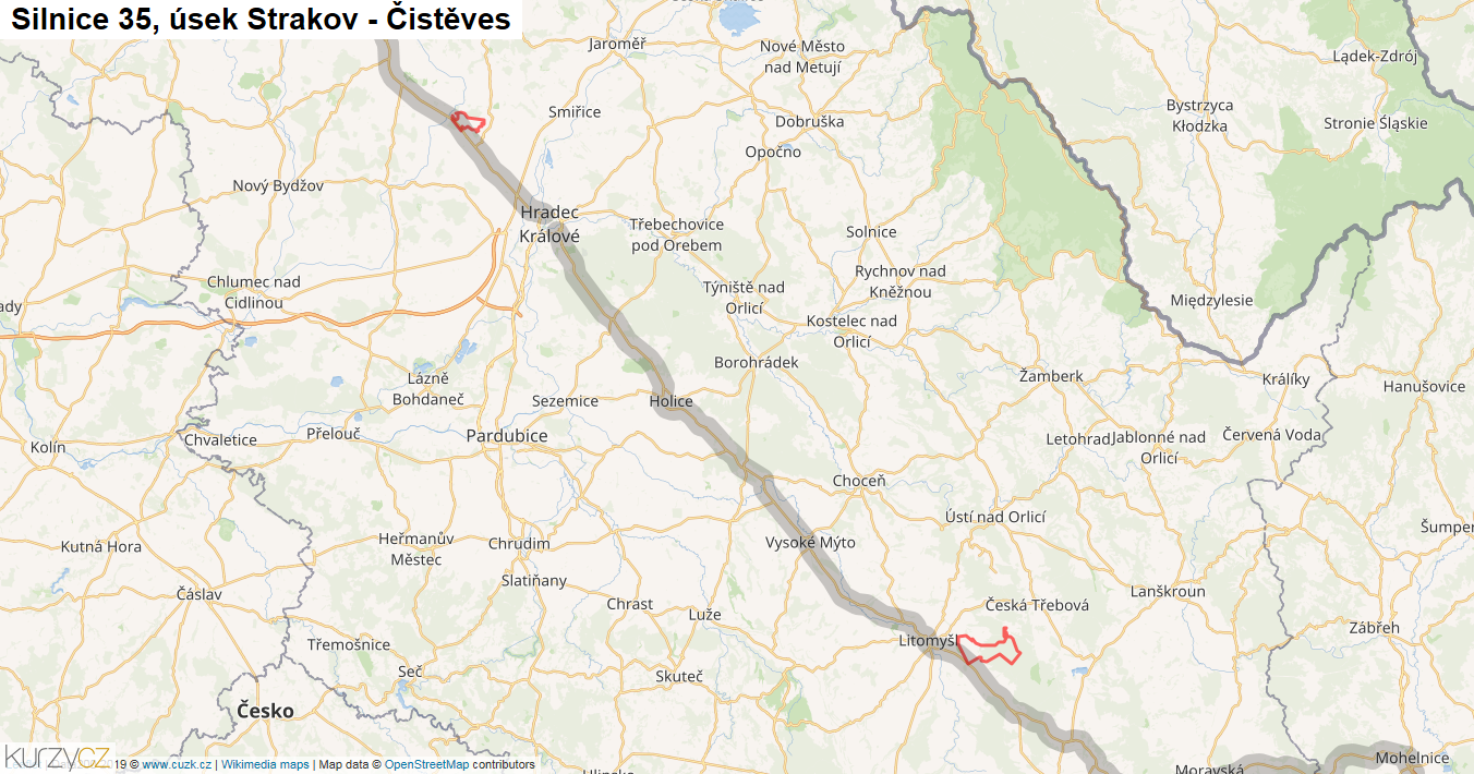 Úsek Strakov - Čistěves, Silnice 35 - Mapa