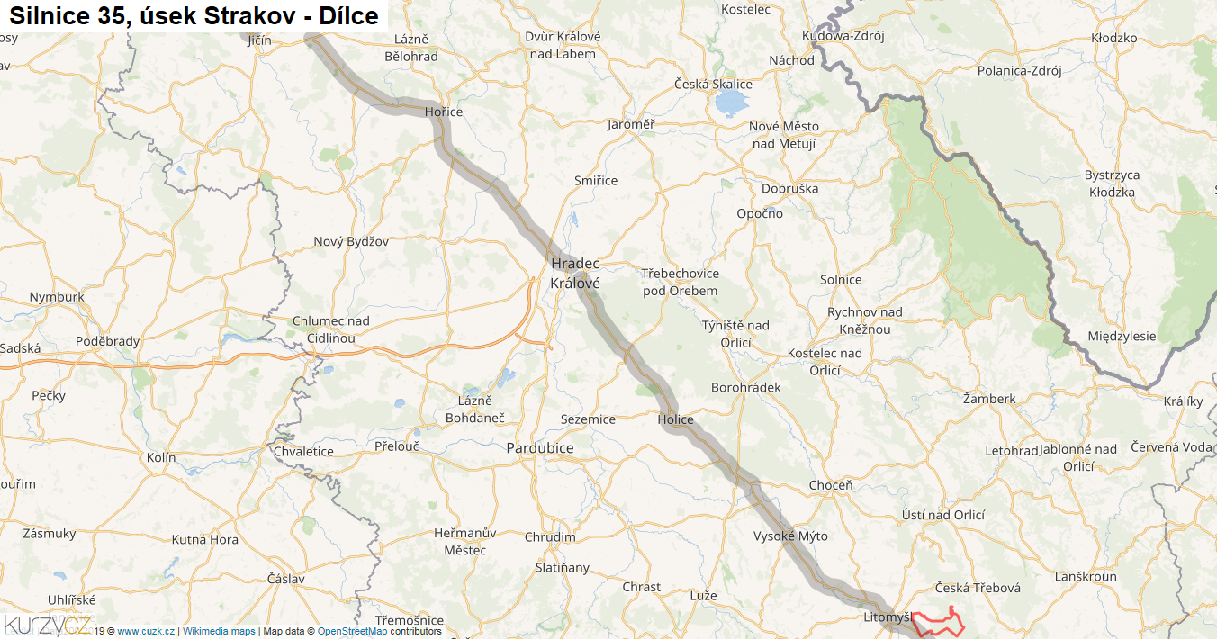 Úsek Strakov - Dílce, Silnice 35 - Mapa