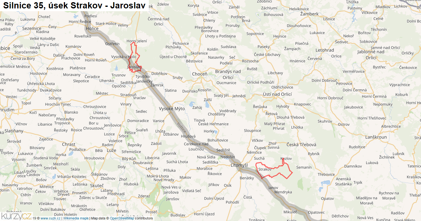Úsek Strakov - Jaroslav, Silnice 35 - Mapa